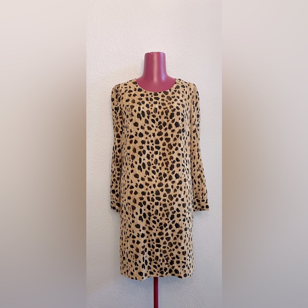 Merona Tan and Brown Sheath Dress with Bishop Sleeves